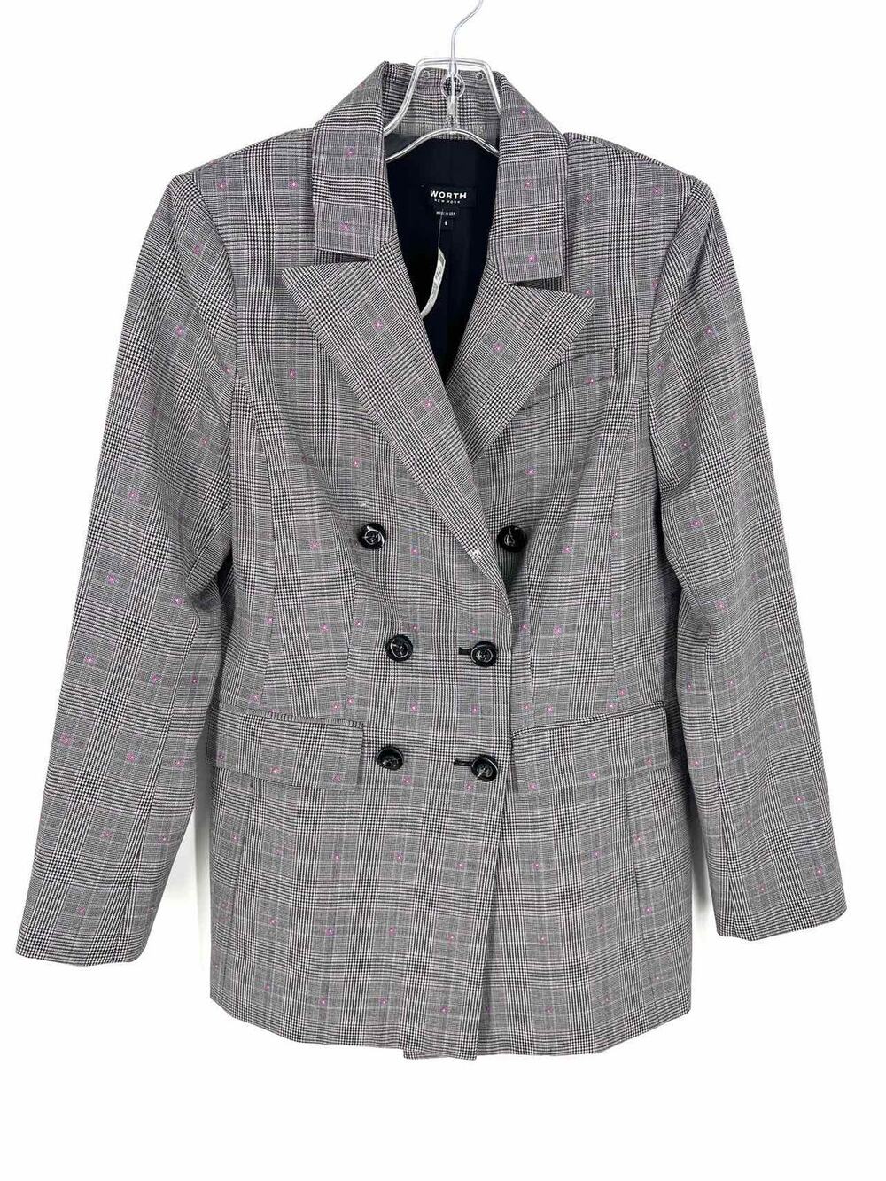 Worth Size 6 Bk/Wh/Pk Houndstooth Floral Designer Blazer